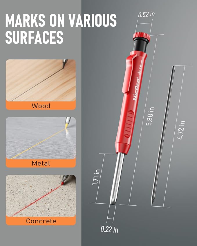 Nicpro 18 Pack Carpenter Pencil Set with Sharpener, Mechanical Carpenter Pencils with 76 Refills and Carbide Scribe Tool, Deep Hole Marker, Heavy Duty Construction Pencil for Architect-With Case | Heavy Duty Construction Pencils, Comfortable Grip Woodw...