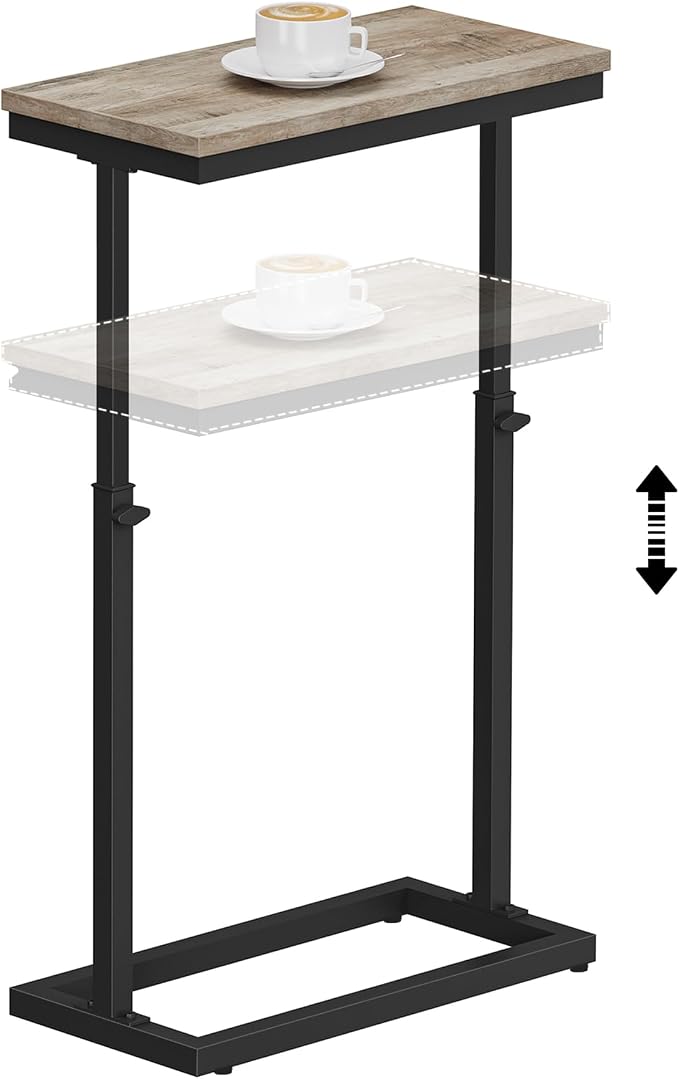 TUTOTAK End Table, Side Table, Tall Couch Table, Sofa Table | for living Room, Bedroom, Greige TB01BG083