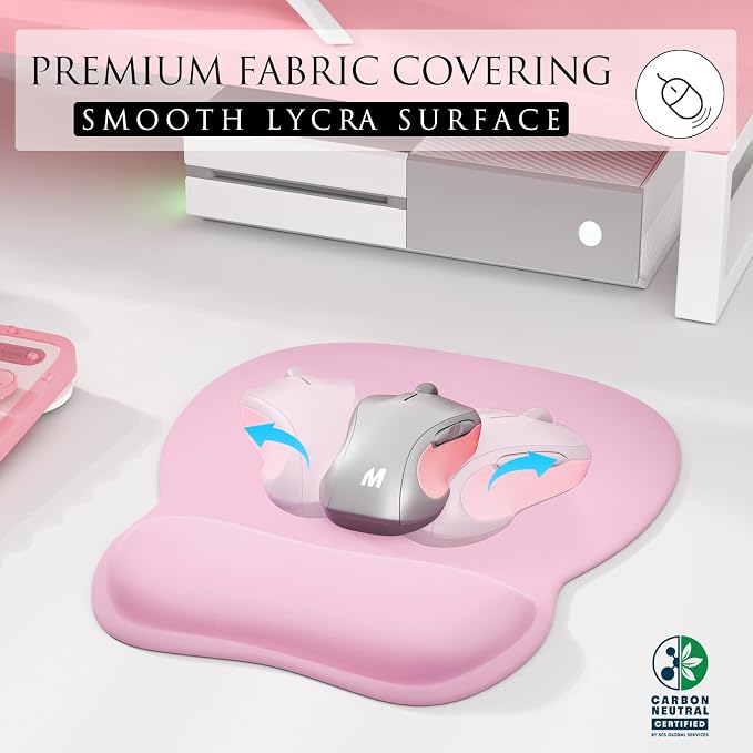 MROCO Ergonomic Mouse Pad with Gel Wrist Rest, 9.4 x 8.1 in, Pale Pink | Ergonomic Shape Design, Multiple Pattern Options, Gel Wrist Comfort, Smooth Lycra Surface, Non-Slip PU Base