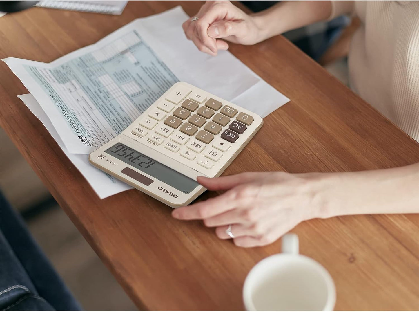 Pendancy 12 Digit Office Calculator Desktop with Tax+/- for Advanced Tax Calculation, Large LCD Display Big Buttons, Dual Power Durable Portable Design, for Financial Accounting Business Use