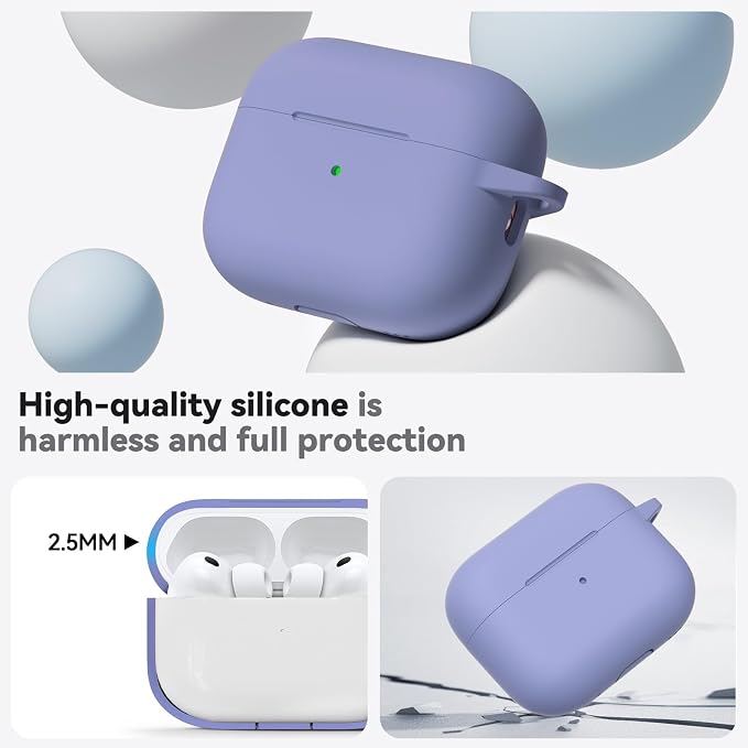 Ljusmicker for AirPods Pro 3 Case 2025 with Cleaner Kit,Lavender | Soft Silicone Protective Cover for Apple AirPod Pro 3rd Generation Case with Keychain for Women Men,Shockproof