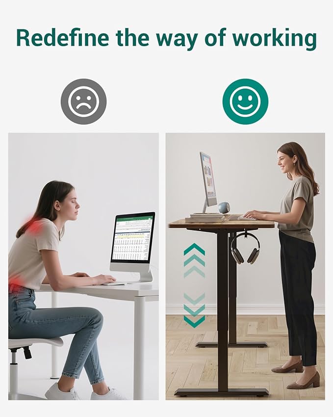 CubiCubi Electric Standing Desk, 40 x 24 Inches Height Adjustable Sit Stand Desk, Ergonomic Home Office Computer Workstation, Rustic Brown