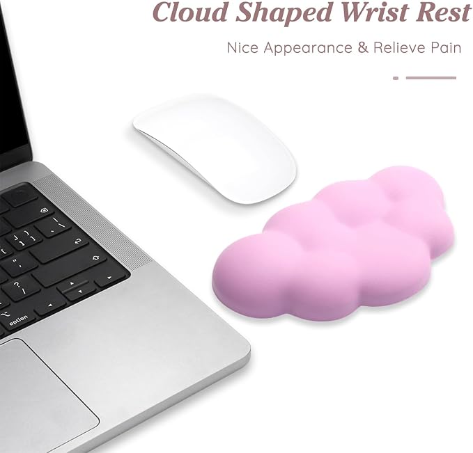 Cloud Wrist Rest Cushion for Mouse Ergonomic Soft PU Leather Memory Foam Wrist Pain Relief Mouse Wrist Support Pad with Anti-Skid Base for Office School Home Laptop & Computer Mouse (Pink)