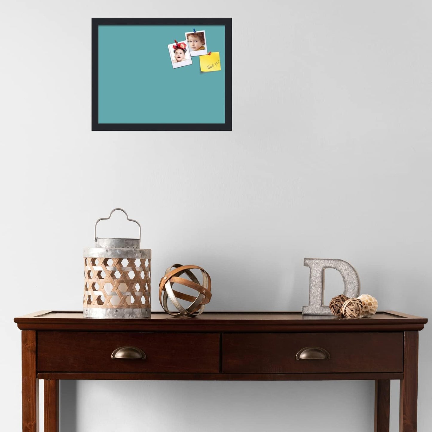 PinPix 18x14 Inch Cork Bulletin Board. This Decorative Framed Pin Board Comes with Aqua Pastel Design and a Satin Black Frame. Ideal for Home Office Decor or Message Board (PinPix-1806)