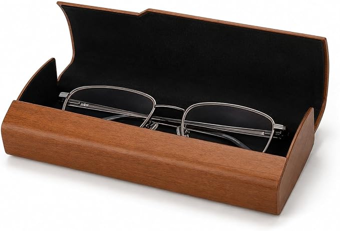 3 Pack Glasses Case Hard Shell, Wood Grain Cases with Cleaning Cloths | Flocked-Lining Eyeglass Cases for Standard Eyeglasses, Reading Glasses and Small to Medium Sunglasses, Men Women