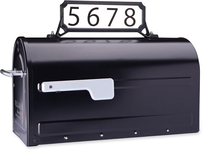 Architectural Mailboxes 3460B Manhattan Address Plaque, Small, Black | High-visibility, 2-sided in rust-proof plastic with UV-resistant finish. Vertical or horizontal mounting, hardware included.