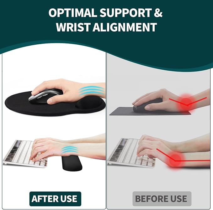 Mouse Pad Wrist Support, Ergonomic Memory Foam Keyboard Wrist Pad & Gel Wrist Rest Set for Computer Keyboard for Easy Typing & Pain Relief for Office & Home (Tropical Plants Set)