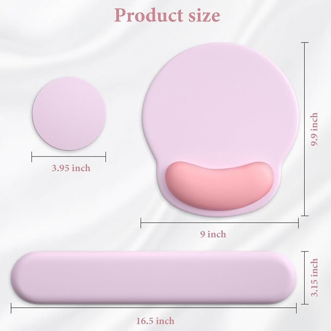 3 in 1 Ergonomic Mouse Pad and Keyboard Wrist Rest with Coaster Set-Pink | Cute Large Mousepad with Gel Wrist Support for Gaming Computer Laptop Women Office Home Desk Decor