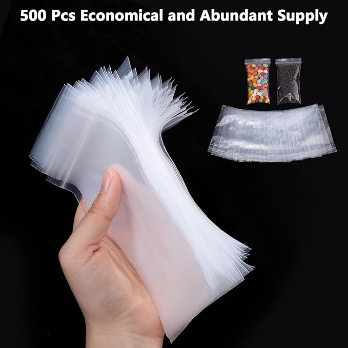 500 PCS 3" x 5" Small Plastic Bags for Jewelry Mini Clear Plastic Poly Bag 2 Mil with Resealable Lock Seal Zipper for Storage Gifts Candy Screws
