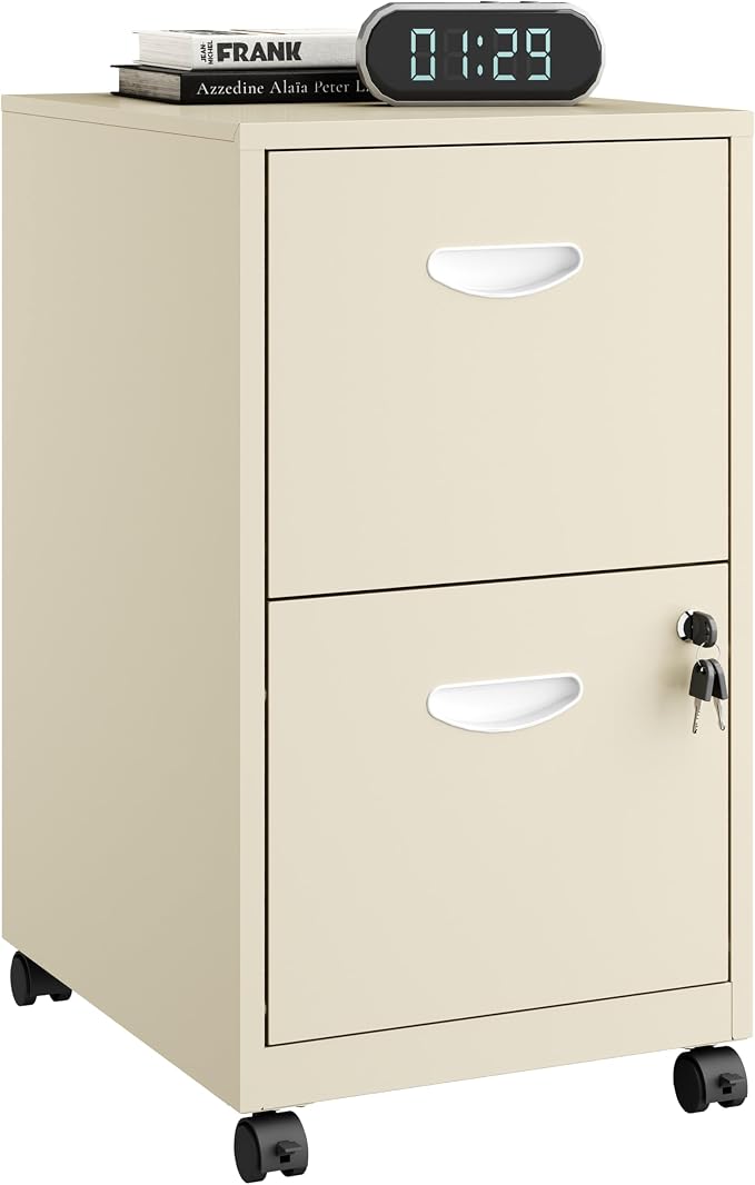 Polup 2 Drawer Rolling File Cabinet with Lock for Home Office | Metal Mobile Filing Cabinet on Wheels, Small Under Desk Storage, Fits Hanging Letter Size, Printer Stand, Cream