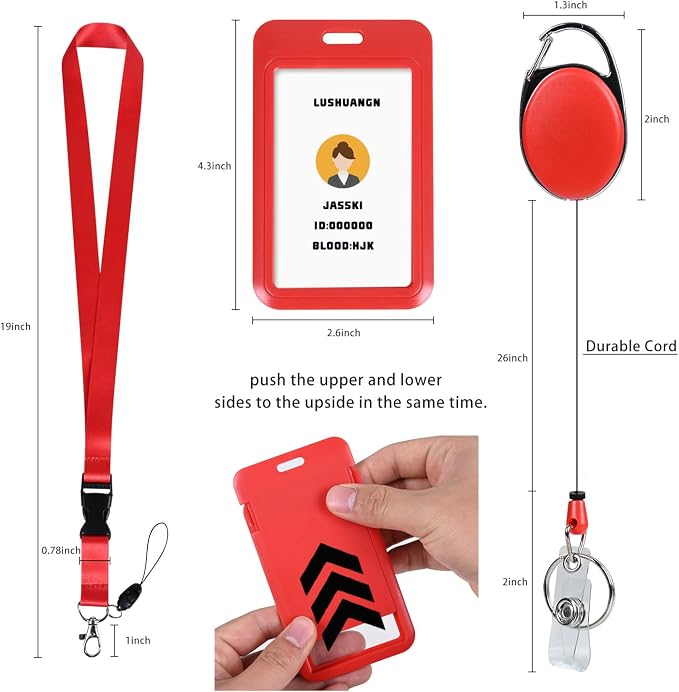 Red Badge Holder and Retractable Reels,Lanyard with Release Buckle, for ID Card Women Kid Office Nurses Teacher Doctor Student