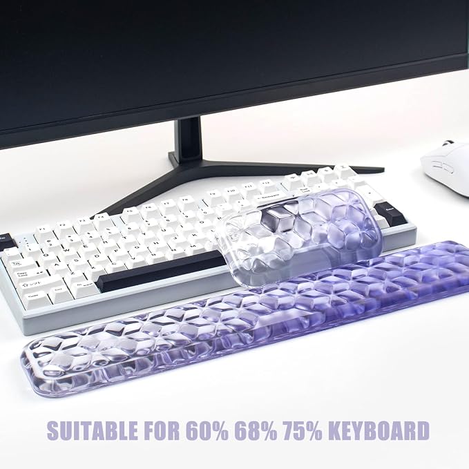 Gel Keyboard and Mouse Wrist Rest Set – Water Ripple Wrist Rest for Computer Keyboard 60%/68%/75%, Comfort & Support for Typing and Gaming (Purple Gradient)
