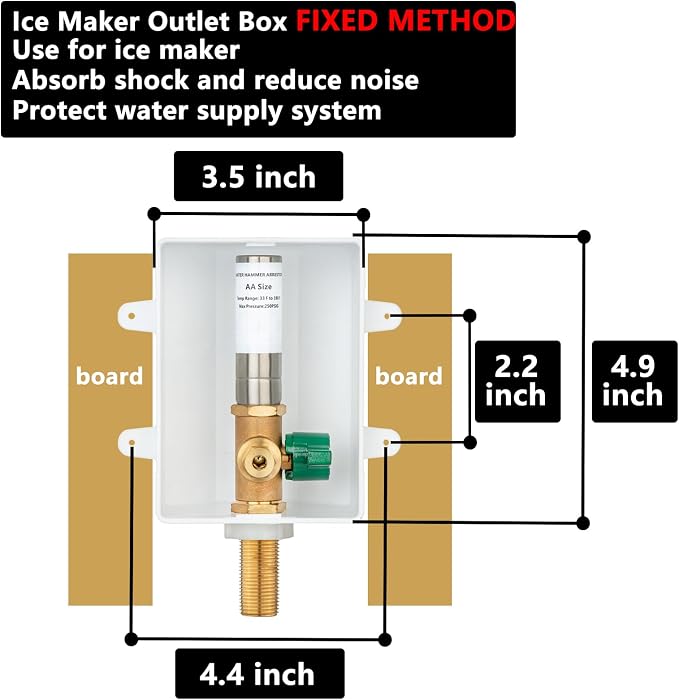 (1 Pack) Lidertik 1/2 NPT Thread or Sweat Pre-Assembled Ice Maker Outlet Box Valve 1/4 inch Recessed Refrigerator Water Line Wall Box with Shut Off Valve and Stainless Steel Water Hammer Arrestor 611