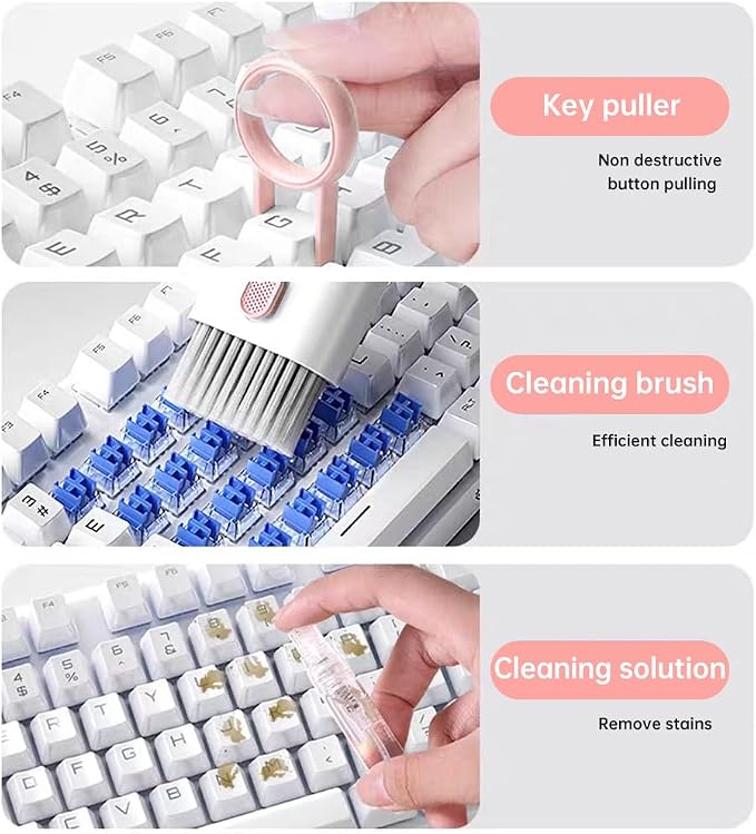 7 in 1 Laptop Cleaning Kit Keyboard Cleaner,Computer Screen Cleaning Brush Tool,Computer Tools Kit Corner Gap Duster Keycap Puller(Color:Pink)