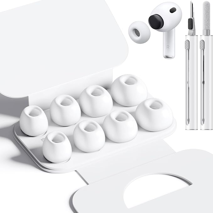 Replacement Ear Tips Compatible with AirPods Pro 3rd Generation – Silicone Earbud Tips with Cleaning Pen, Secure Fit, Noise Isolation, Soft Comfort Ear Tips Kit (4 Pairs, XXS/XS/S/L)