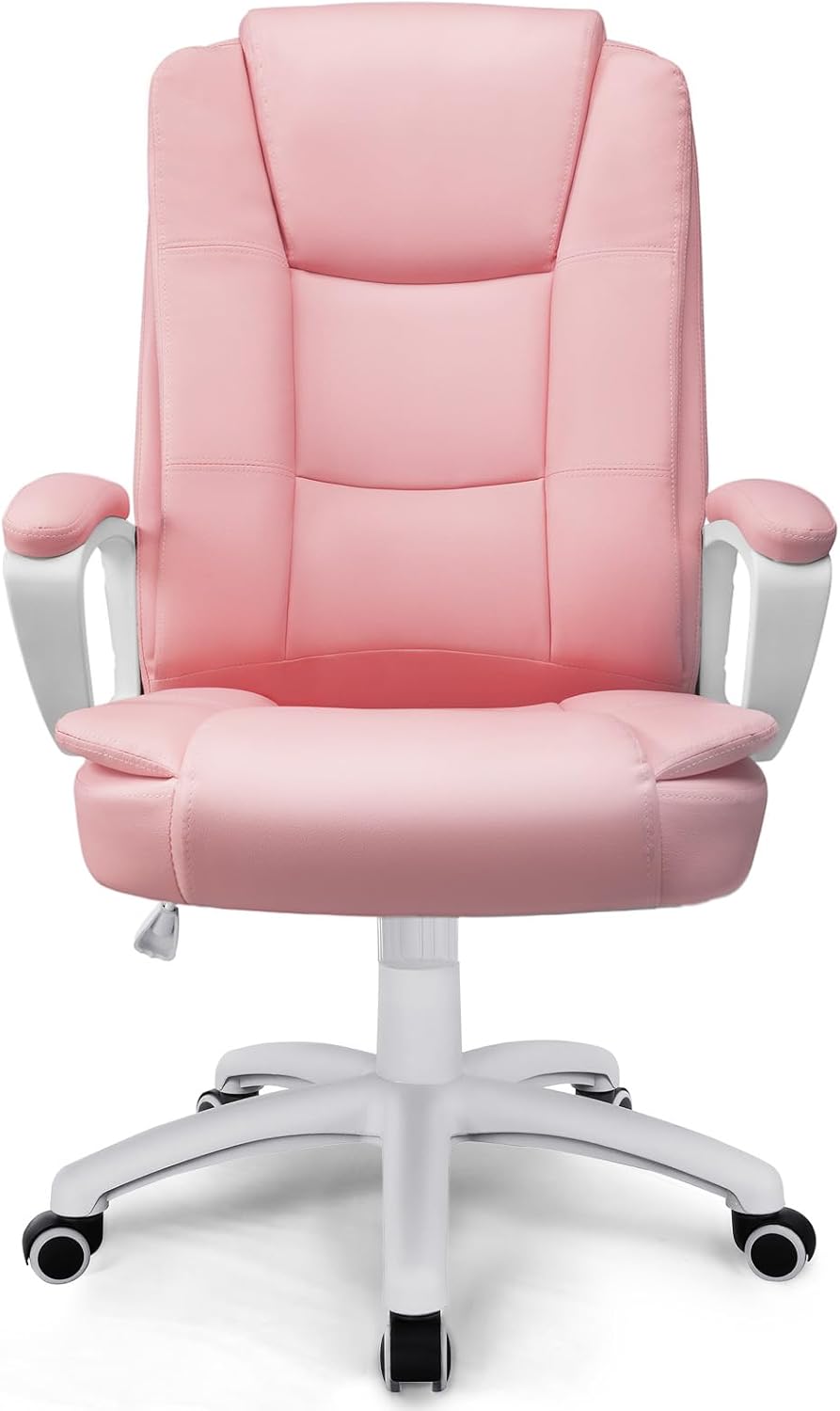 OFIKA Home Office Chair, Ergonomic Desk Chair, Adjustable Task Chair for Lumbar Back Support, Computer Chair with Rolling Swivel and Armrest, Modern Executive High Back Leather Chairs (Pink)