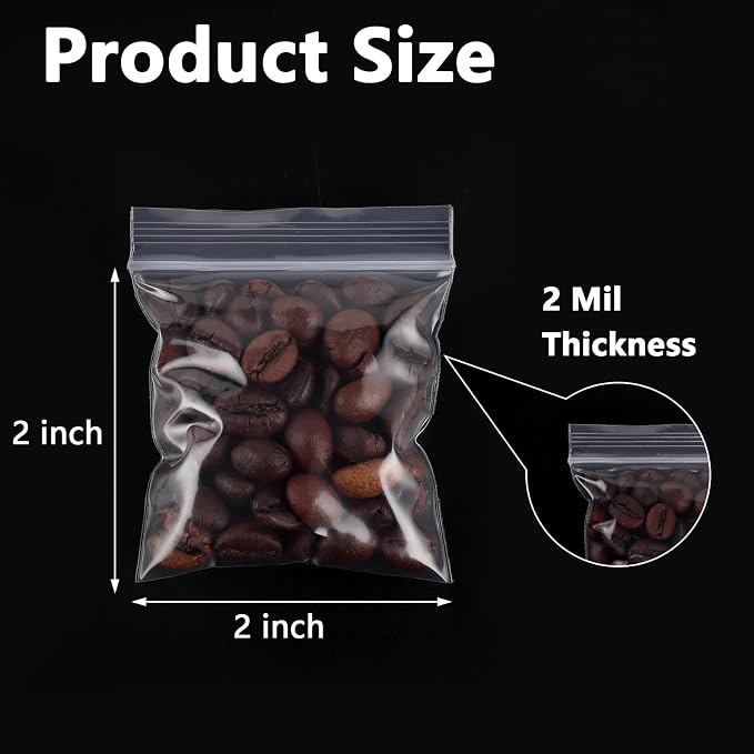 500 PCS 2" x 2" Small Plastic Bags for Jewelry Mini Clear Plastic Poly Bag 2 Mil with Resealable Lock Seal Zipper for Storage Gifts Candy Screws
