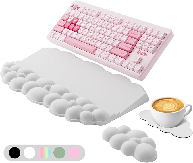 Ergonomic Wrist Rest for Keyboard and Mouse, Cloud Keyboard Stand Pad | Soft Memory Foam Keyboard Riser Holder with Wrist Pad, Easy Typing, Pain Relief, Comfort for Office, Work, Gaming - White