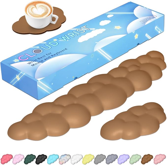 JIKIOU Upgrade Leather Cloud Wrist Rest for Keyboard and Mouse & Cup Pad | Wish Gift-Cute Cloud Shape, Comfortable and don’t Irritate to Skin, Non-Slip PU Base,Soft Memory Foam filled for Pain Relief