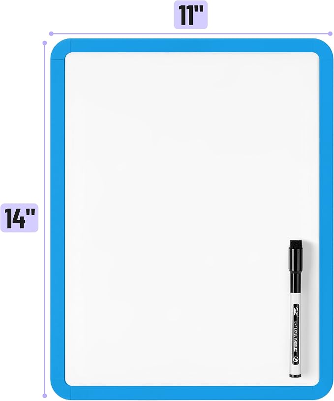 Mr. Pen- Dry Erase Board, 14” x 11” with a Black Dry Erase Marker | Blue Frame, Small Mini White Board for Students, Fridge, Wall, Locker, Includes Double Sided Tapes