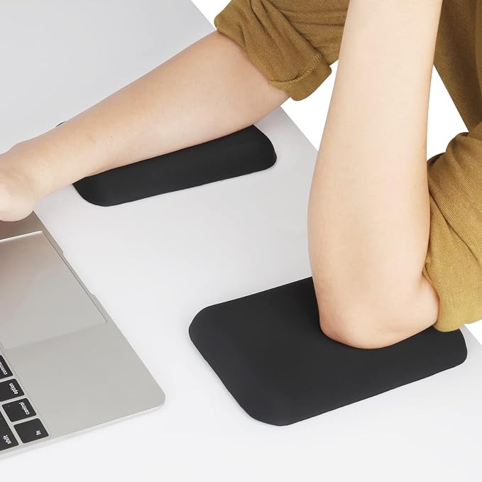 Leolee Elbow Rest Pads for Desk, Black Ergonomic Wrist Rest Arm Rest Pads | Memory Foam & Non-Slip Base, Armrest Cushion Support Pad Relieve Elbow and Wrist Pain for Computer, Office, 2 Packs