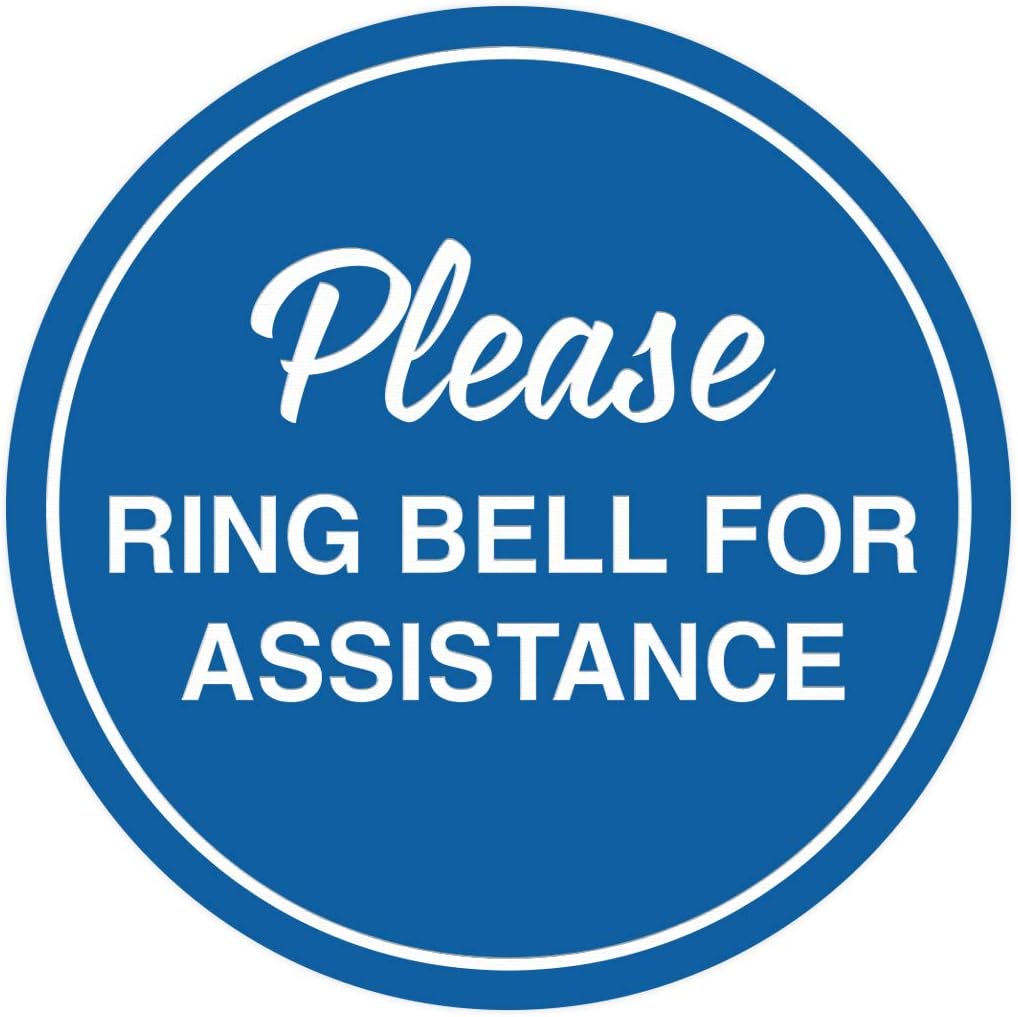 Signs ByLITA Circle Please Ring Bell For Assistance Wall or Door Sign | Easy Installation | Front Desk Reception Sign (Blue) - Large (5 Pack)