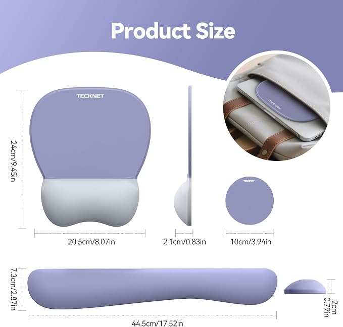 TECKNET Gel Ergonomic Mouse Pad & Keyboard Wrist Rest & Coaster | 3 in 1 Set, Pain Relief, Milk Silk Cloth, Non-Slip PU Base, Easy Typing, Memory Foam Wrist Support for Office & Home