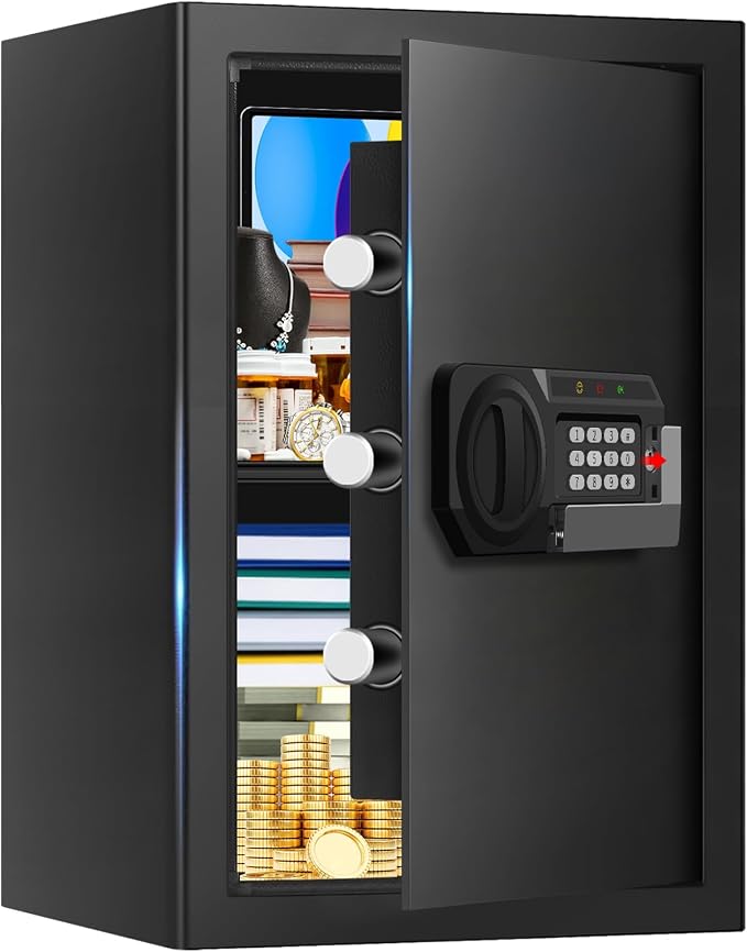3.3 Cuft Large Home Safes Water and Fireproof, Anti-theft Floor Safe for Home Use with Programmable Keypad, Alarm System and Spare Keys, Digital Home Safe Box for Valuables, Medicine