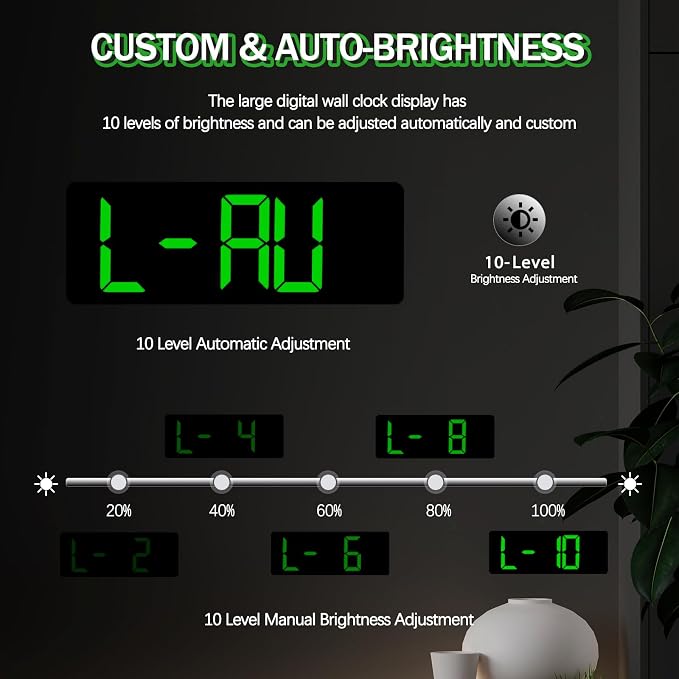 JoFomp 17.3" Large Digital Wall Clock, LED Digital Clock Large Display with Remote Control, Alarm Clock with Temp/DST/Dimmer/Humidity/Timer/Ambient Light - 12/24H, Alarm Wall Clock for Bedroom