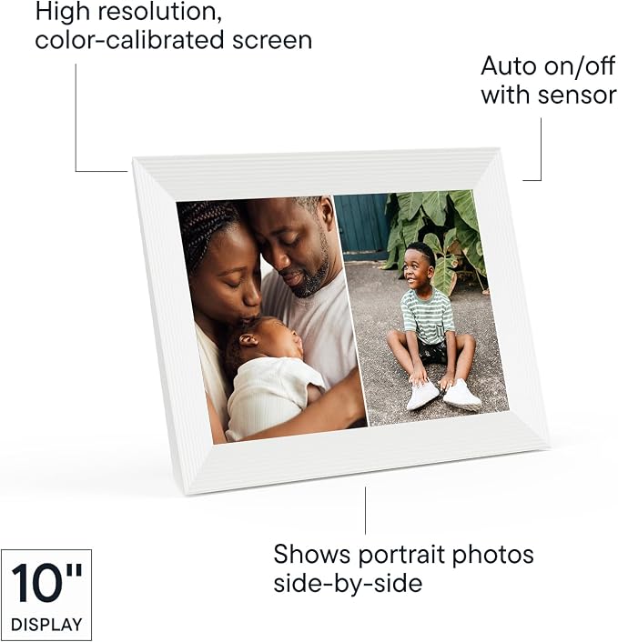 Aura 10" HD WiFi Digital Picture Frame – Free Unlimited Cloud Storage – Send Photos from Phone – No Subscription – Auto On/Off – Gift for Parents & Grandparents (Cool White, 10")