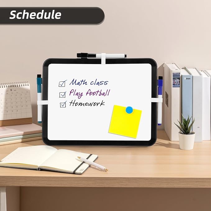 VUSIGN Magnetic Dry Erase Board, 8.5 x 11 Inches White Board, Black | Includes 4 Dry Erase Markers, Small Mini White Board for Students Fridge Wall Locker
