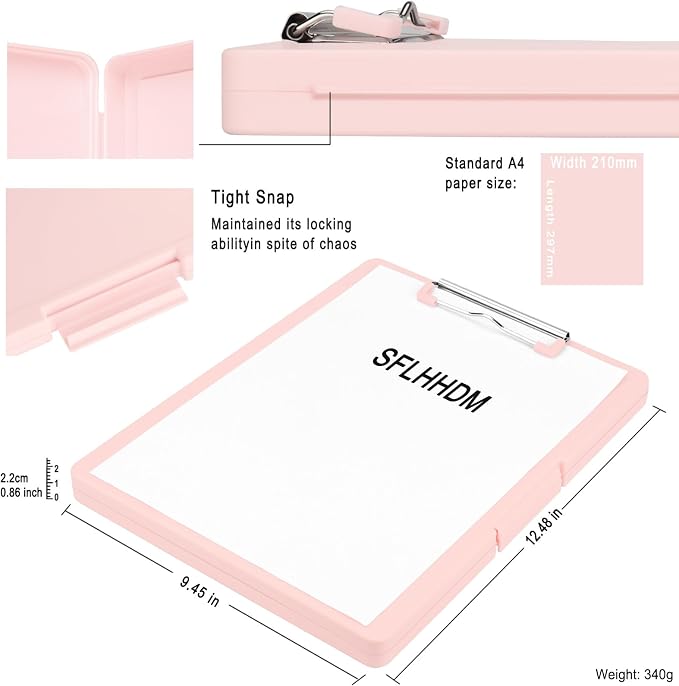 SFLHHDM Clipboards with Storage, Storage Clipboard with Low Profile Clip, A4 Binder Clipboard Folder, Waterproof Nursing Clipboard, Smooth Writing Clip Board Office Supplies (Side Opening-Pink)