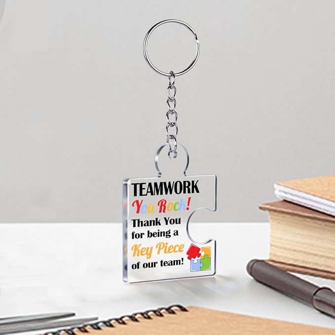 Team Appreciation Gifts Bulk Thank You Keychains for Coworkers | Gift Set for Employee, Staff, Teachers, Teamwork Puzzle Piece Keyring, Acrylic