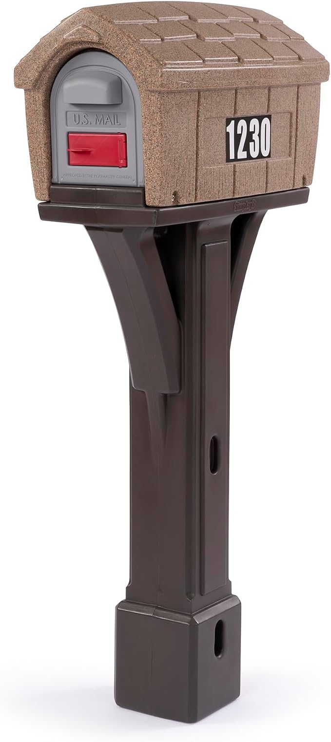 Simplay3 Classic Home Plastic Residential Mailbox & Post Mount Combo Kit with 2 Access Doors - Washed Stone/Espresso Brown, Made in USA
