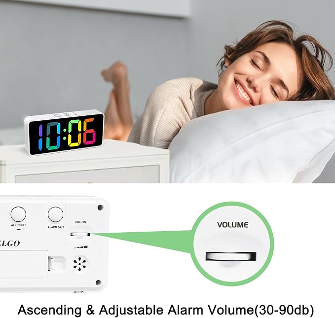 Welgo 7.5 Inches Large Dimmable Digital Alarm Clock for Seniors & Kids | 0-100% dimmable display, USB charging port, adjustable volume, easy snooze, outlet-powered for bedrooms