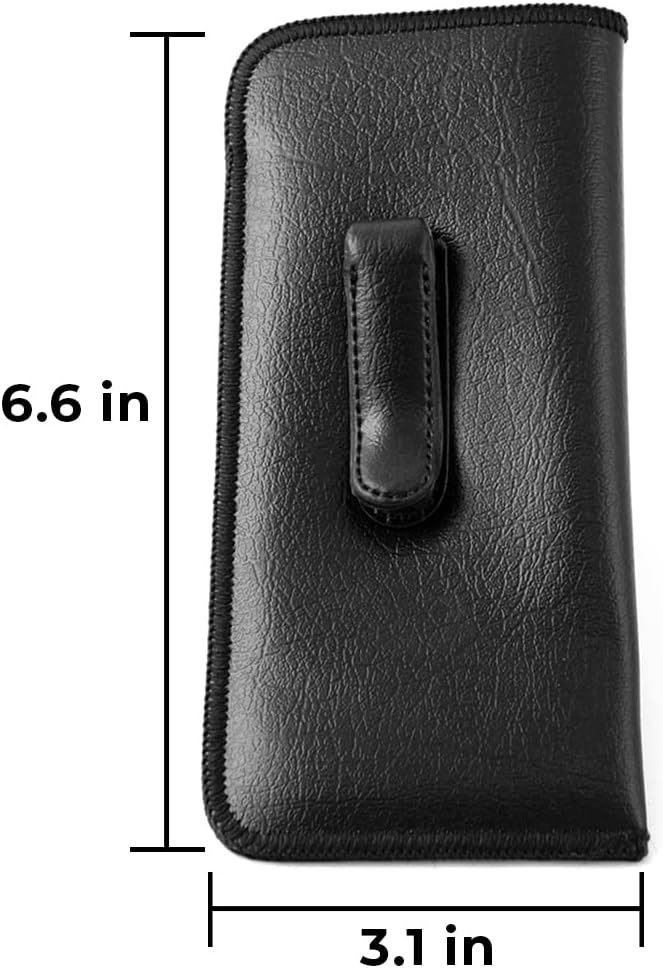 Calabria Soft Slip-In Glasses Case with Pocket Metal Clip Black for Men/Women Synthetic Leather Felt Lining 6.5"x3"