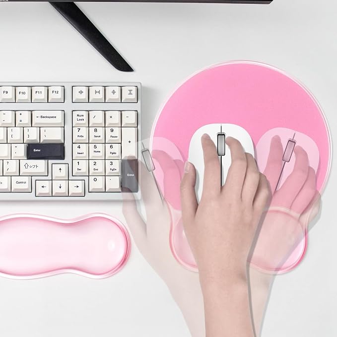 Gel Wrist Rest for Keyboard and Mouse - Ergonomic Pink Mouse Pad with Wrist Rest Support Non-Slip Base for Latop/Desktop/Office Home