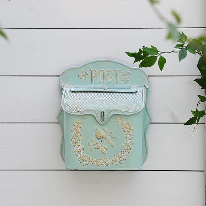 Wall Mount Mailboxes for Outside Vintage Mail Boxes for House Outside Metal Door Mailbox Drop Box Antique Style Nostalgic Charm Home Decorative, Green