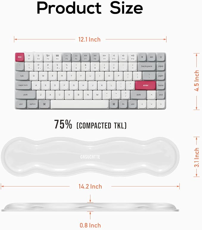 Ergonomic Clear Gel Wrist Rest for Computer Keyboard - Non-Slip Crystal Gel Pad, Soft Comfortable Support, Washable, Office Gaming Wrist Pain Relief