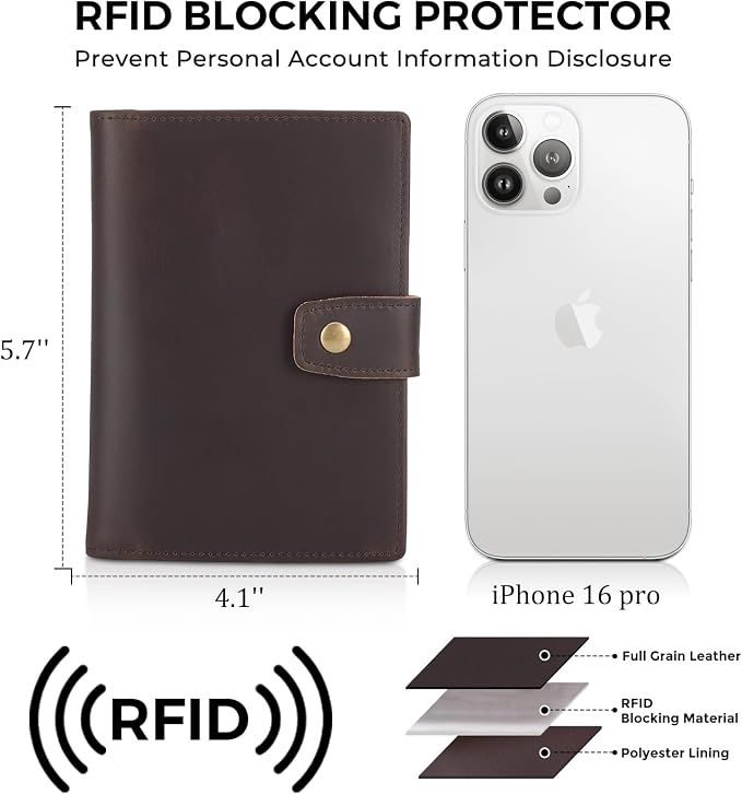 Polare Slim RFID Blocking Leather Passport Holder Travel Bifold Wallet For Men (Dark Brown(Snap Version))