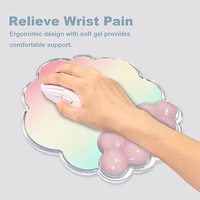 Sumgsn Gel Wrist Rest Set, Ergonomic Clear Cooling Wrist Rest Support Set with Non-Slip Base for Computer/Laptop/Gaming/Home/Office/Typing Pain Relief (Cloud Shape, Light Blue and Pink)