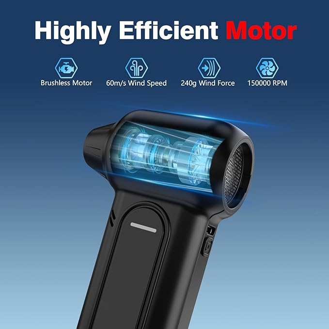 ANABOX Electric Air Duster – 150,000 RPM Brushless Cordless Blower, 4-Speed Adjustable, 8000mAh Rechargeable Battery, LED Light, for Computer, Keyboard, Car, Home & Outdoor Cleaning