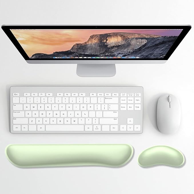 Dapesuom Enlarge Keyboard Wrist Rest, Memory Foam Wrist Cushion for Desk Mats Support, Cute Typing Pain Relief Keyboard Mouse Pad Rests Set with Non-Slip Base for Gaming Laptop Office, Lake Green