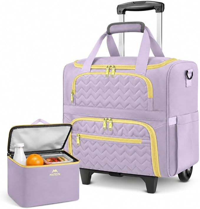 MATEIN Rolling Briefcase for Women, 15.6 Inch Rolling Work Bag with Wheels | Detachable Cart, with Insulated Lunch Box, Computer Bag, Rolling Briefcase for Nurse Work Business Office