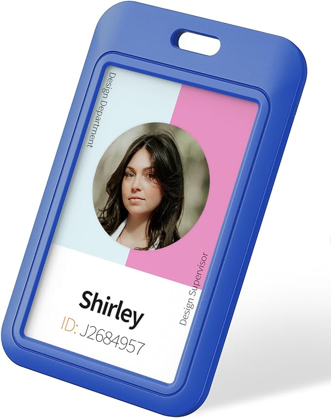Uniclife 6 Pack Sliding ID Badge Holder Vertical Hard Plastic Case with Clear Window Blue Card Protector Pouch for Office School ID Credit Cards Proximity Key Cards Driver’s Licenses and Passes