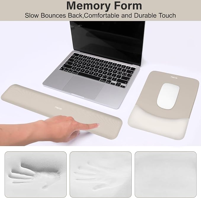 MOSISO Wrist Rest Support Mouse Pad & Keyboard Set, Stone Gray | Rectangular Ergonomic Mousepad, Non-Slip Base, Home/Office Pain Relief & Easy Typing, Neoprene Cloth & Raised Silicone Lining