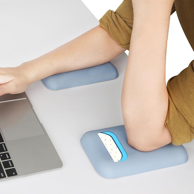 Leolee Elbow Rest Pads for Desk, Gel Ergonomic Wrist Rest Arm Rest Pads | Upgraded, Memory Foam, Non-Slip Base, Cushion Support Relieve Elbow and Wrist Pain for Computer, Office, 2 Packs, Blue