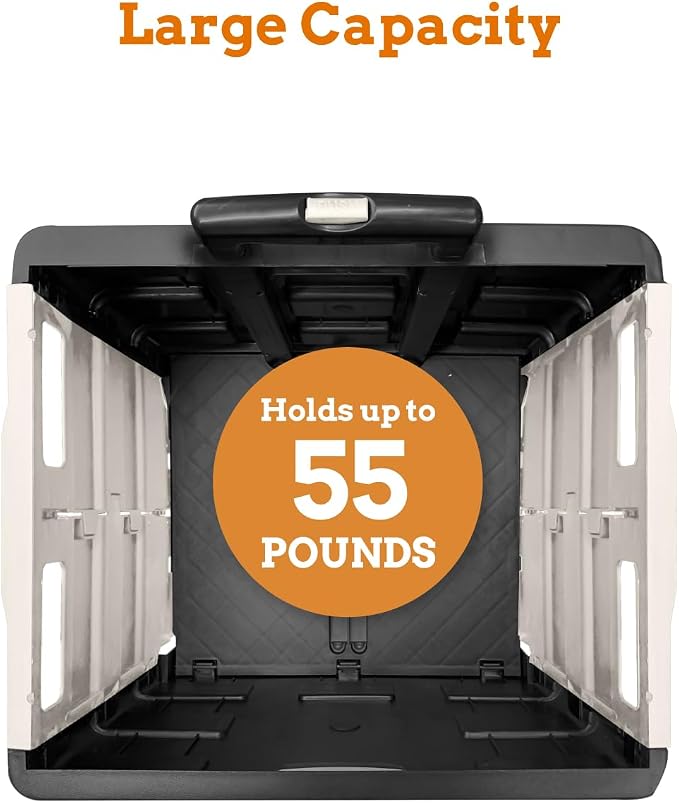 Ultra-Slim Rolling Collapsible Storage Pack-N-Roll Utility-carts, with Telescopic Handle, for Home, Garden, Shopping, Office, School use, Medium, White & Black