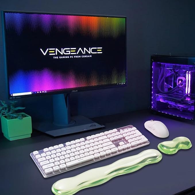 Ergonomic Gel Keyboard and Mouse Wrist Rest Set – 17.12inch Longer Wrist Rest for Full-Sized Computer Keyboard, Comfort & Support for Typing and Gaming (Green)