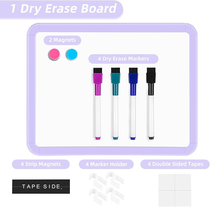 VUSIGN Magnetic Dry Erase Board, 8.5 x 11 Inches White Board, Purple | Includes 4 Dry Erase Markers, Small Mini White Board for Students Fridge Wall Locker